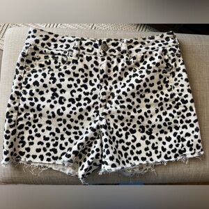 American Eagle Outfitters Black & White Leopard Print Frayed Hem Jean Shorts
